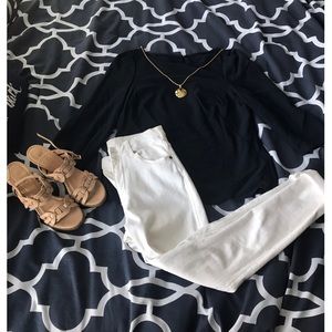 Navy blue scalloped blouse